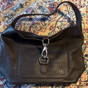 Dooney & Bourke Dark Brown Pebbled Leather Shoulder Bag with Silver Hardware